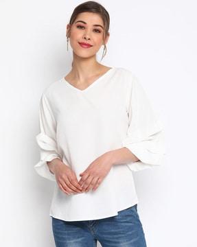 v-neck top with ruffle sleeves