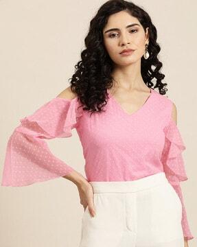 v-neck top with ruffled detail