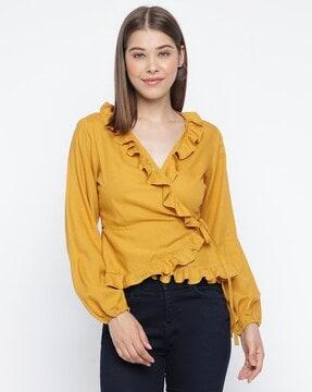 v-neck top with ruffled detail