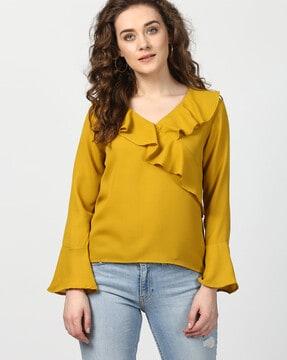 v-neck top with ruffled panel