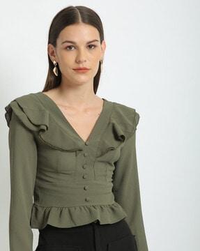 v-neck top with ruffled panels