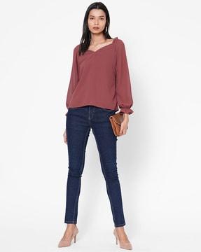 v-neck top with ruffled panels