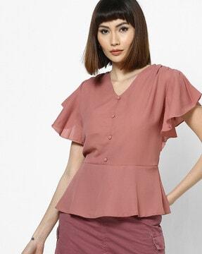 v-neck top with ruffled sleeves