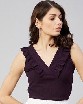 v-neck top with ruffles