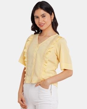 v-neck top with ruffles