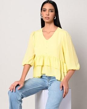 v-neck top with ruffles