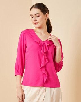 v-neck top with ruffles