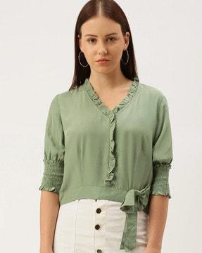 v-neck top with smocked hems