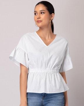 v-neck top with smocked waist