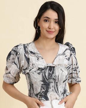 v-neck top with smocked waist