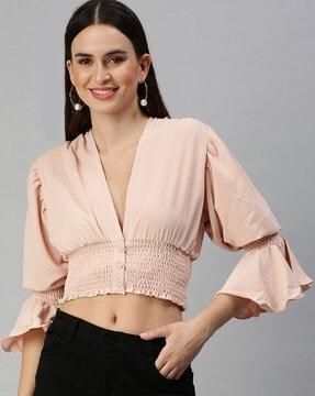 v-neck top with smoked waist