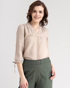 v-neck top with tie-up sleeves