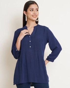 v-neck tunic with bishop sleeves