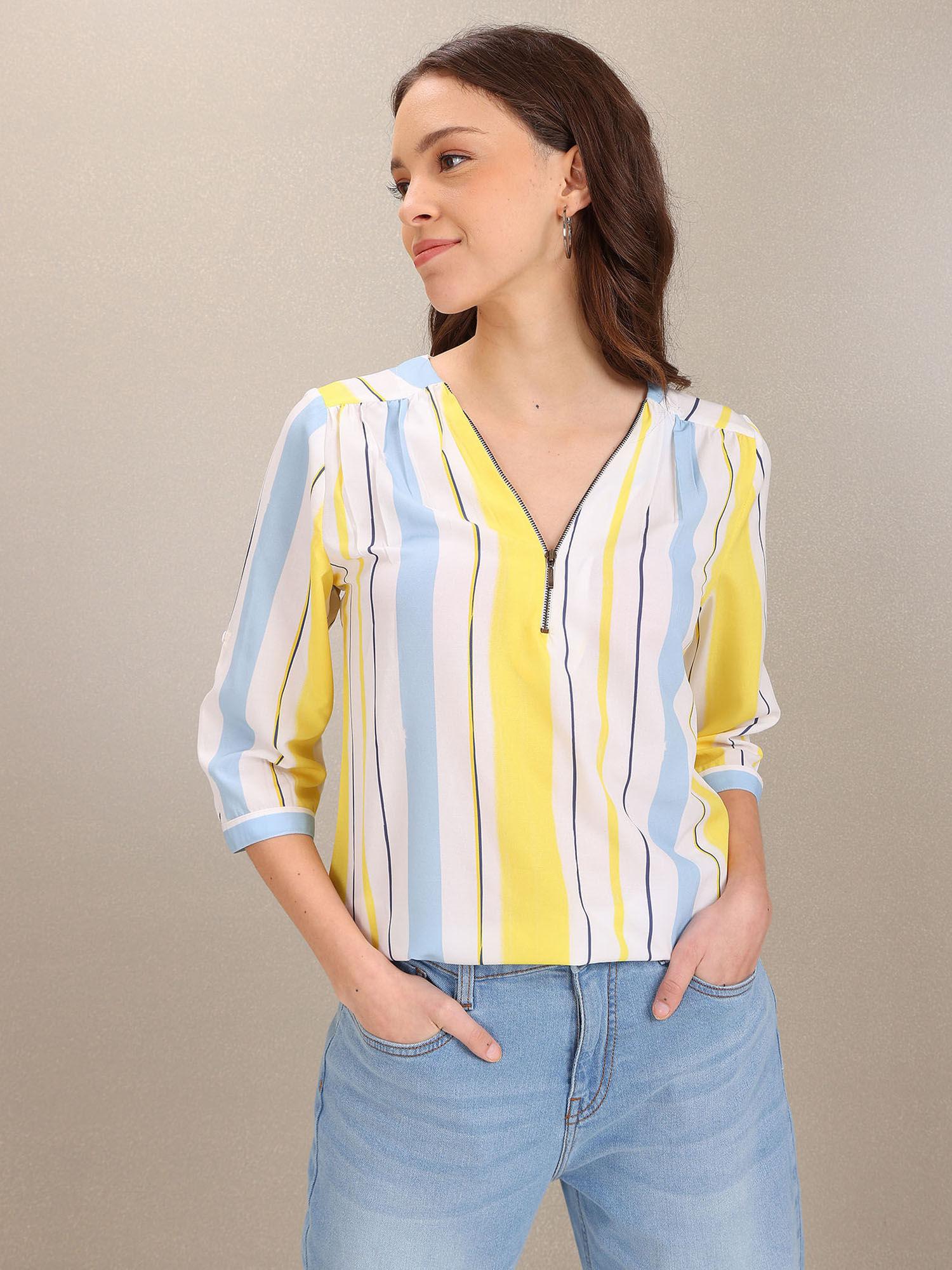 v-neck vertical stripe top