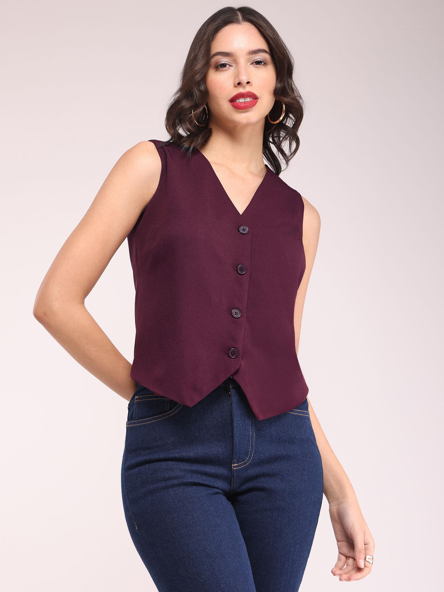 v-neck waist coat - wine