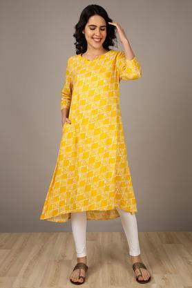 v neck womens kurta - yellow