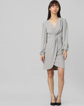 v-neck wrap dress with tulip hem