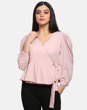 v-neck wrap peplum top with tie-up