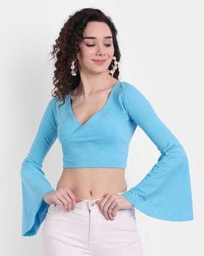 v-neck wrap top with bell sleeves