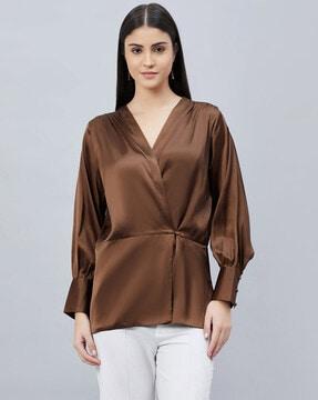 v-neck wrap top with embellished