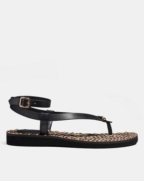 v-strap sandals with buckle closure