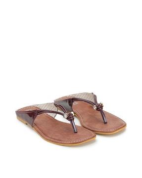 v-strap sandals with stone accent