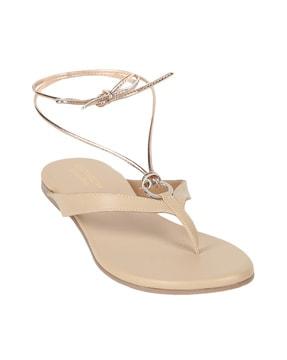 v-strap sandals with tie-up