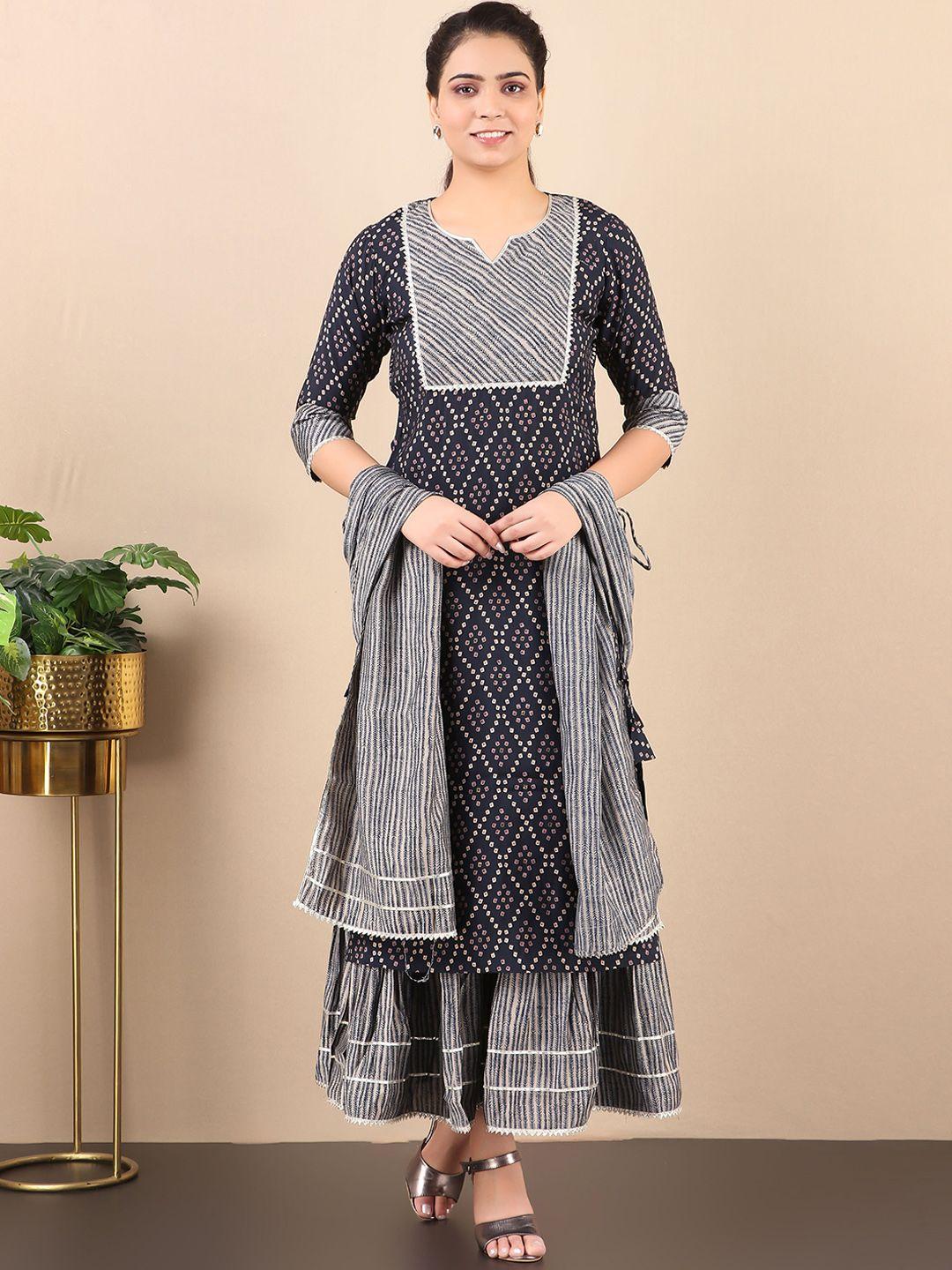 v tradition bandhani printed gotta patti kurta with sharara & dupatta