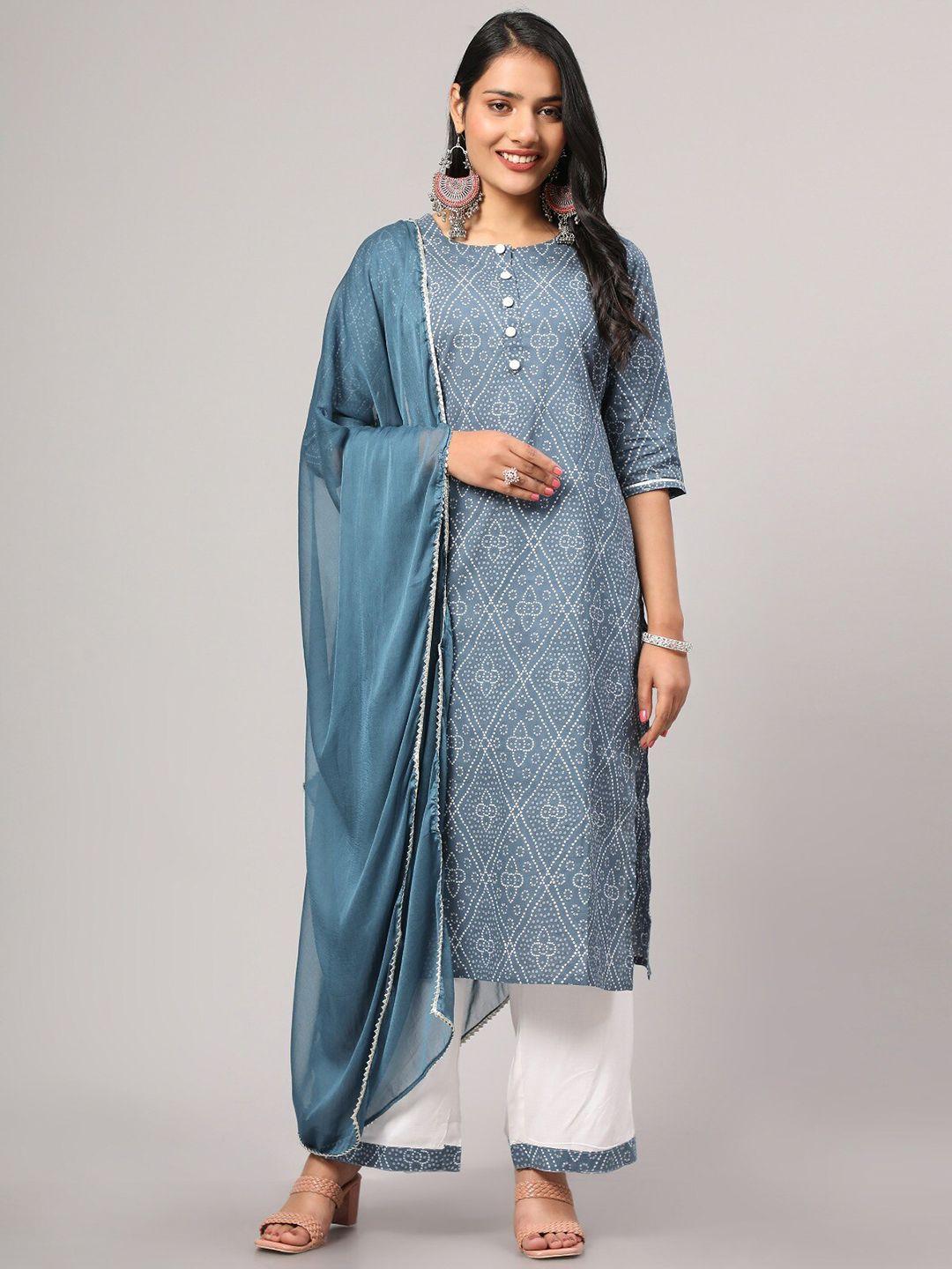 v tradition bandhani printed regular kurta with palazzos & with dupatta