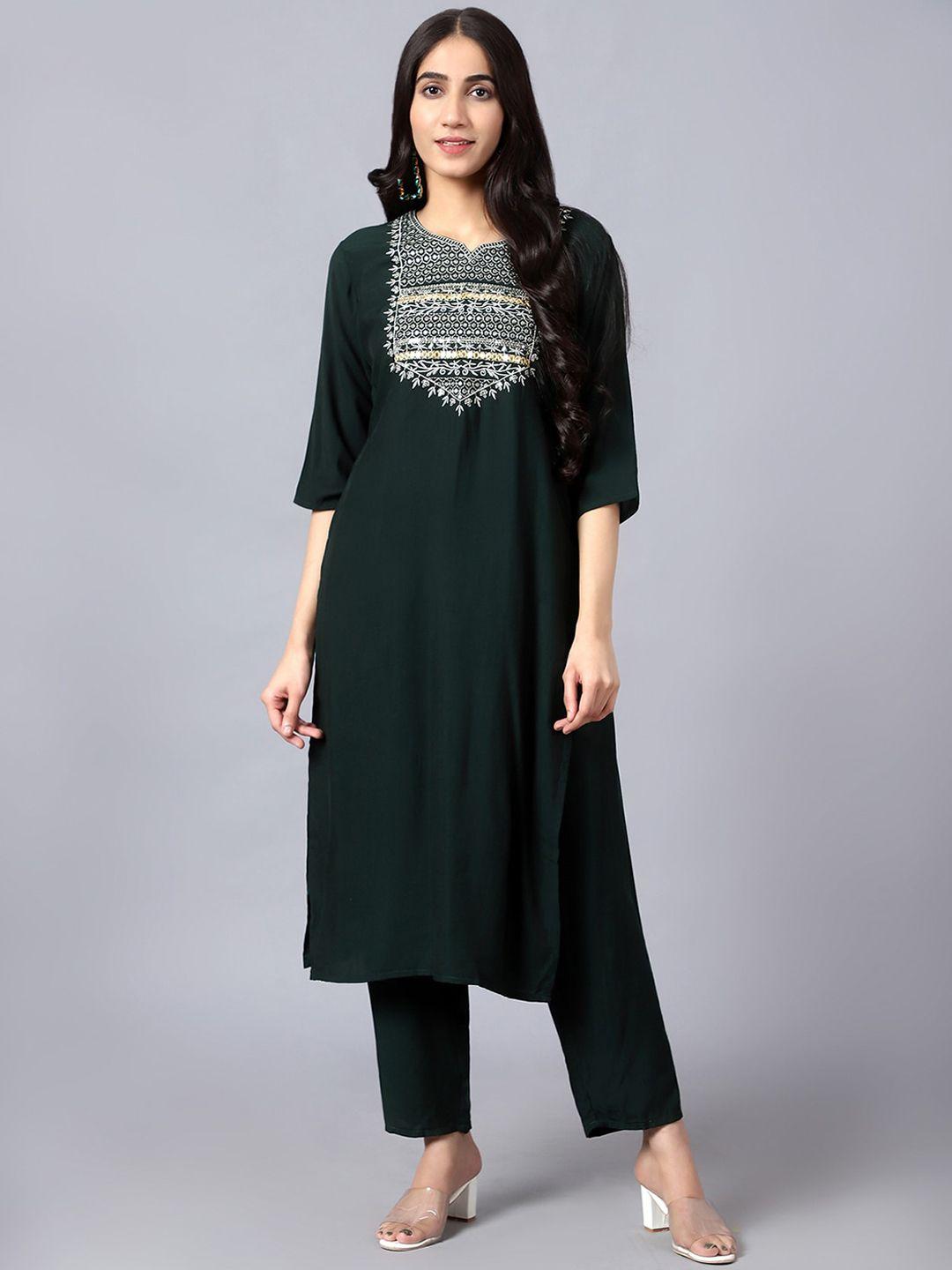 v tradition embroidered straight kurta with trousers