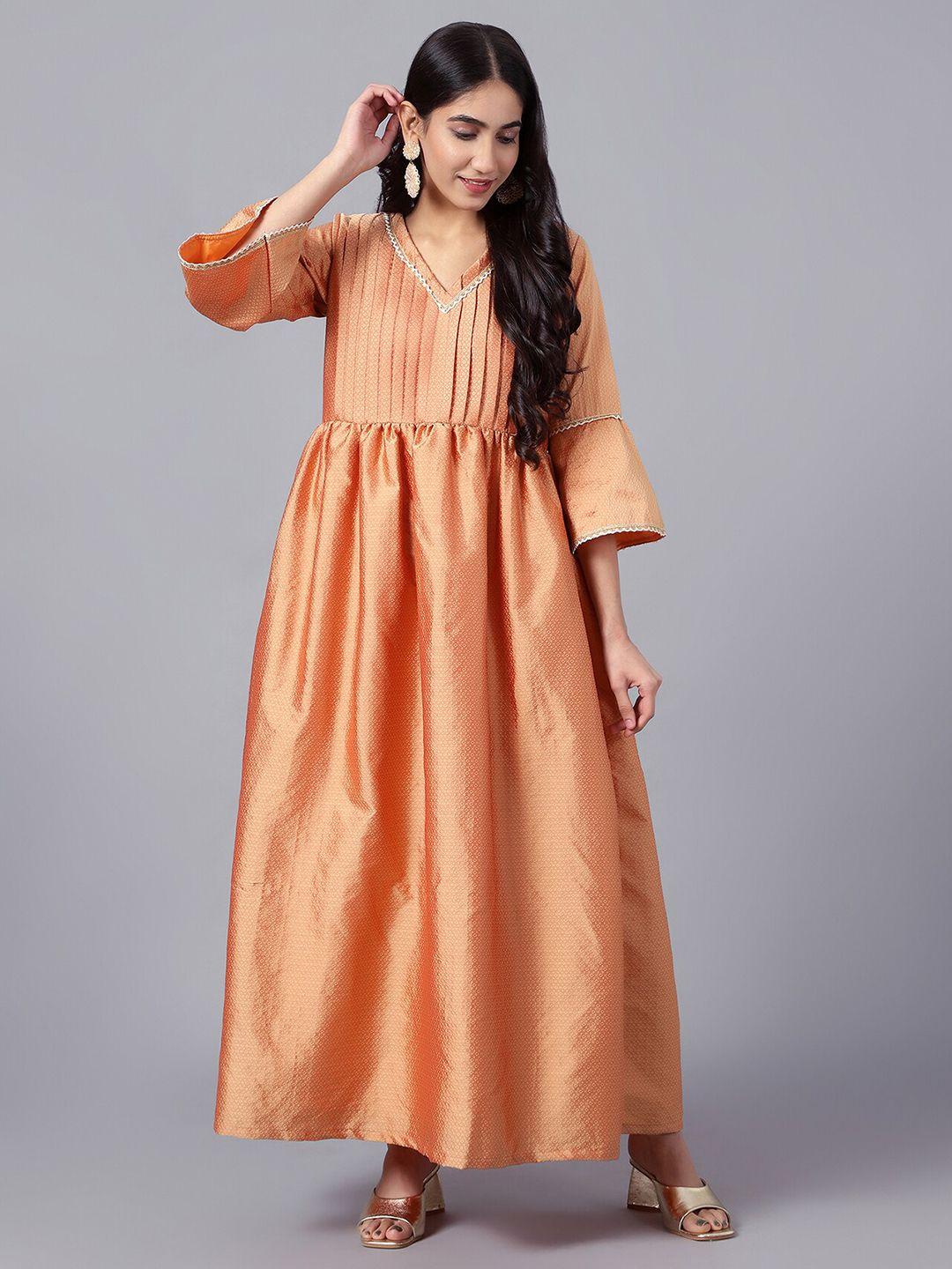 v tradition ethnic bell sleeves maxi fit & flare dress
