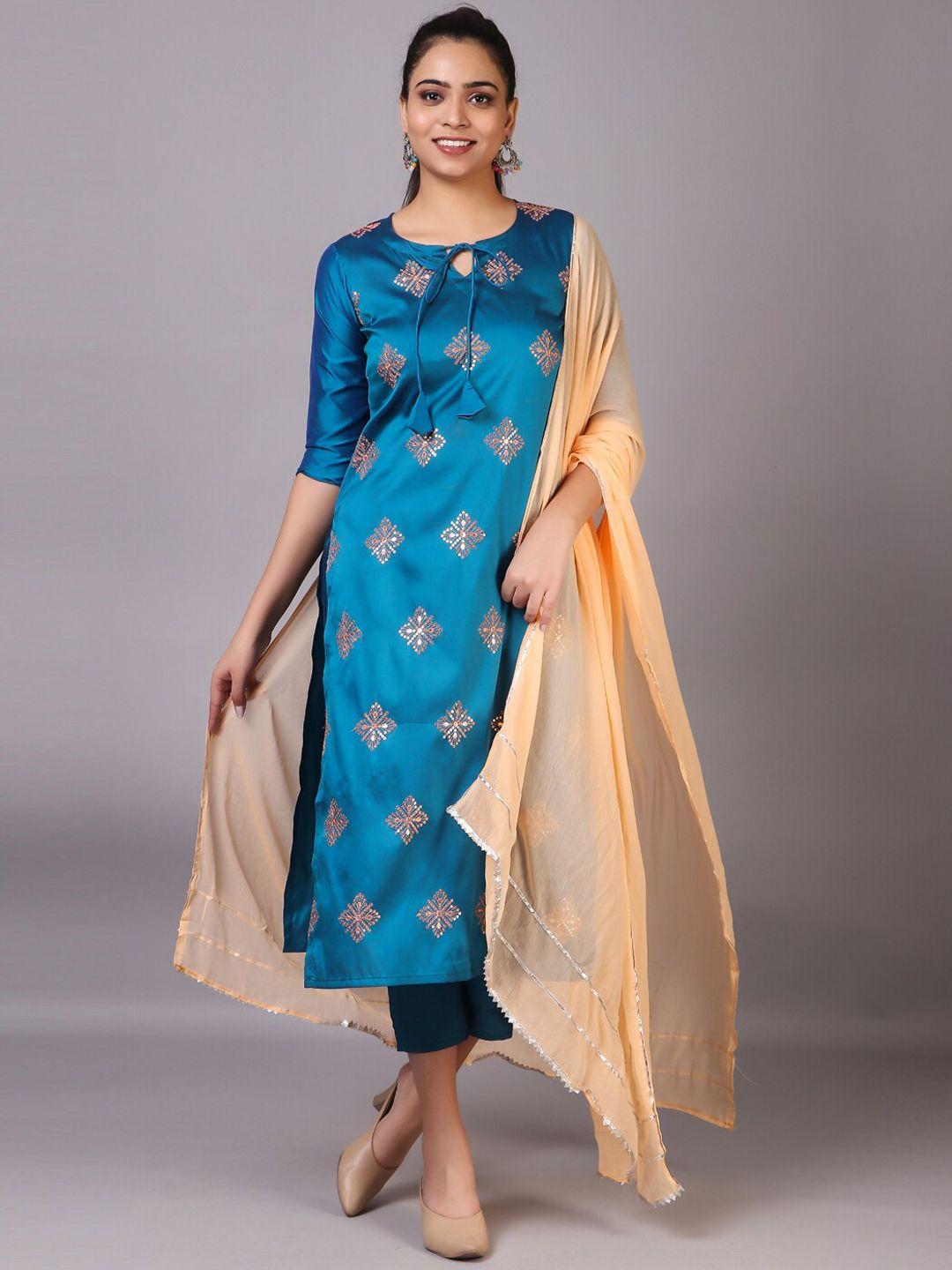 v tradition ethnic motifs embroidered kurta with trousers & dupatta