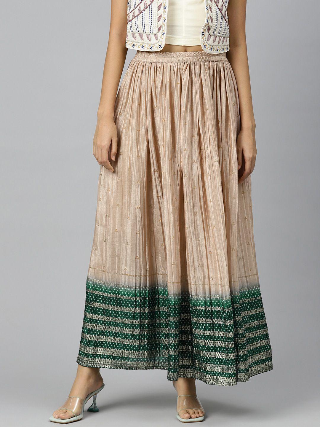 v tradition ethnic motifs printed accordion pleated maxi ethnic skirt