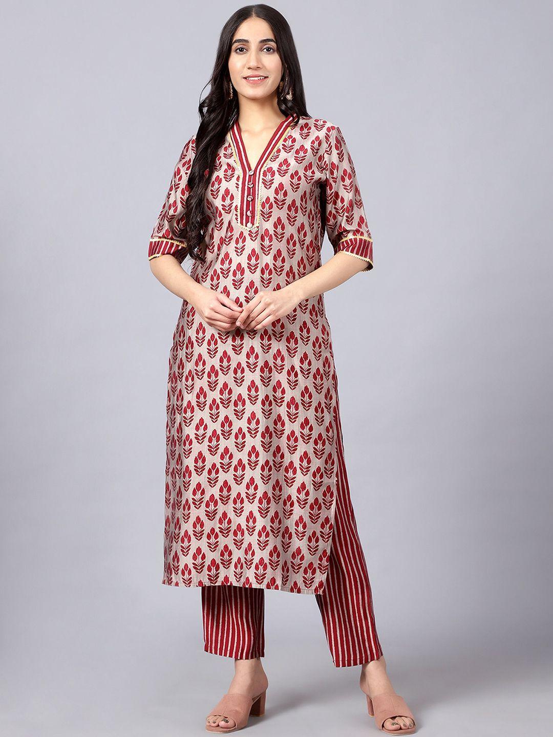 v tradition ethnic motifs printed gotta patti kurta with trousers & with dupatta