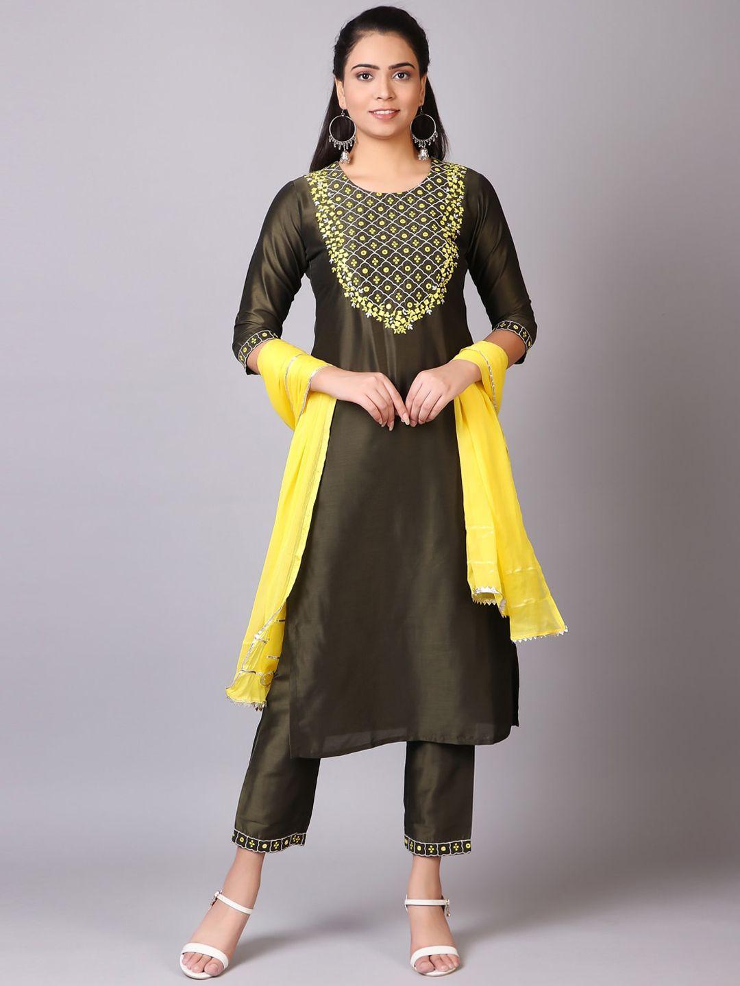 v tradition ethnic motifs yoke design thread work kurta with trousers & dupatta