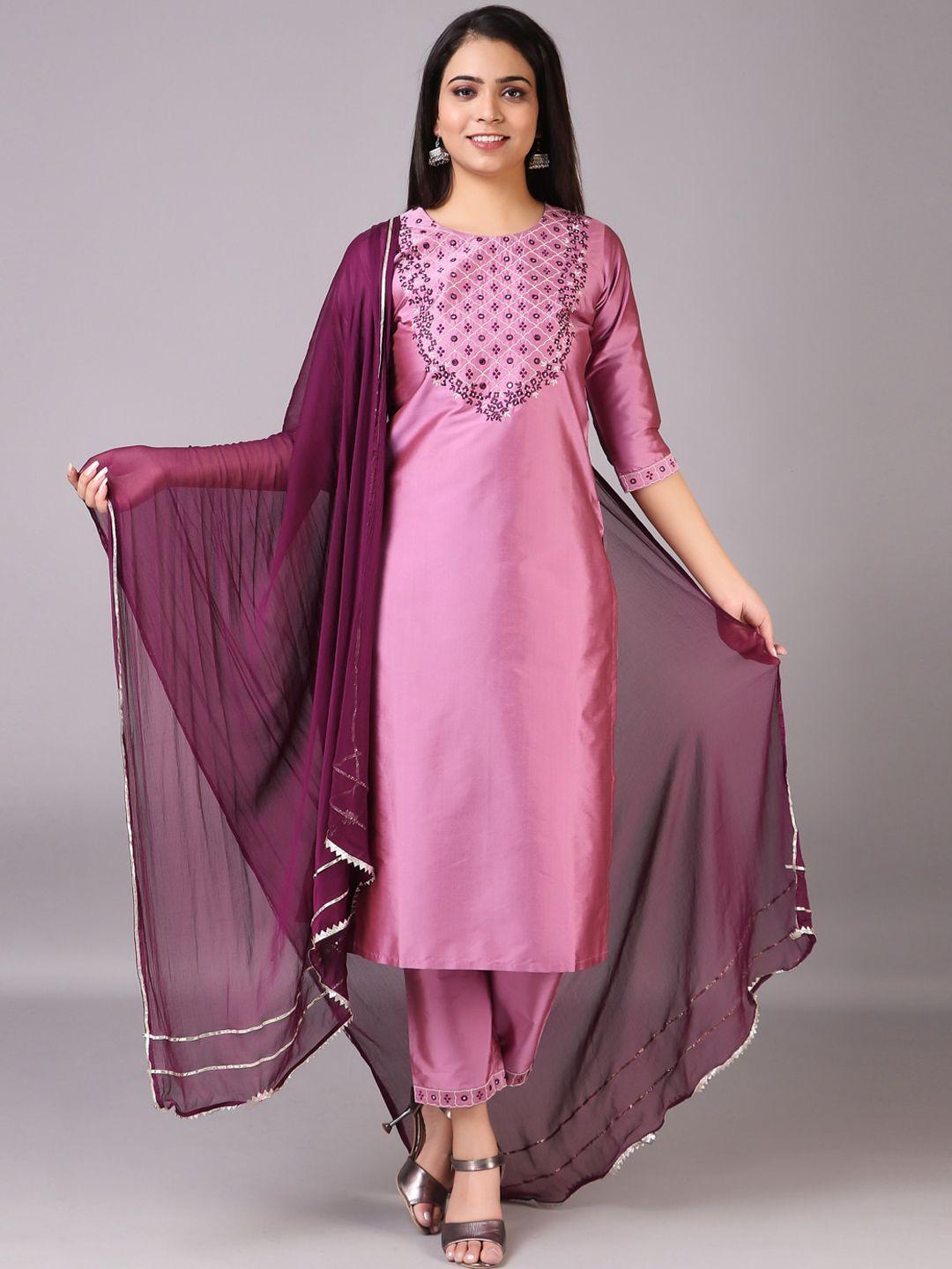 v tradition ethnic motifs yoke design thread work kurta with trousers & dupatta