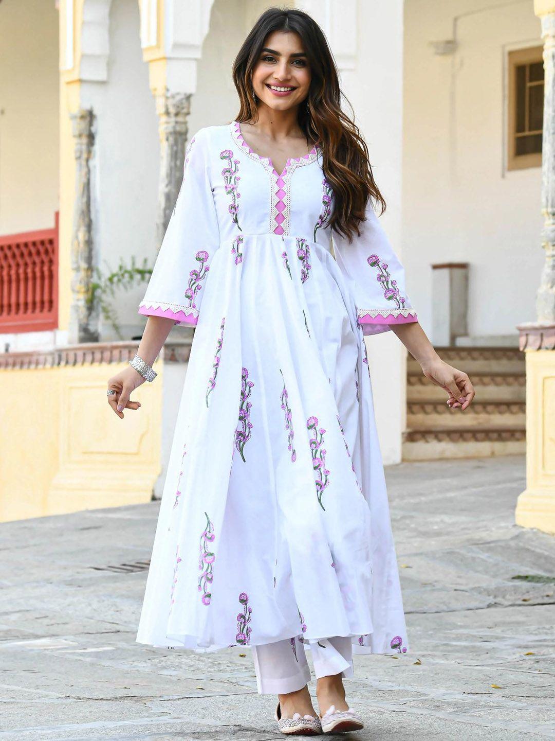 v tradition floral printed regular kurta with trousers