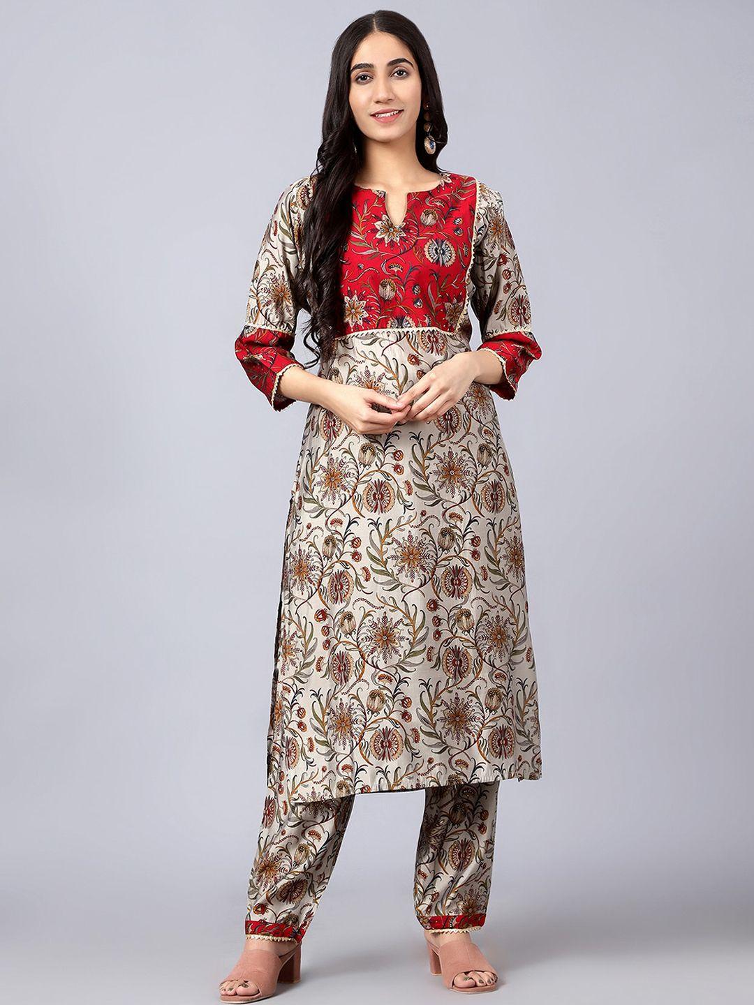 v tradition floral printed straight kurta with trousers