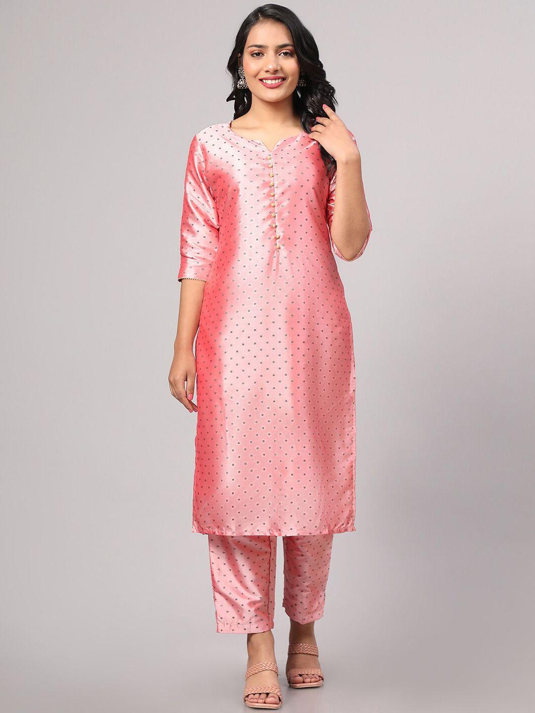 v tradition printed notched neck kurta with trousers