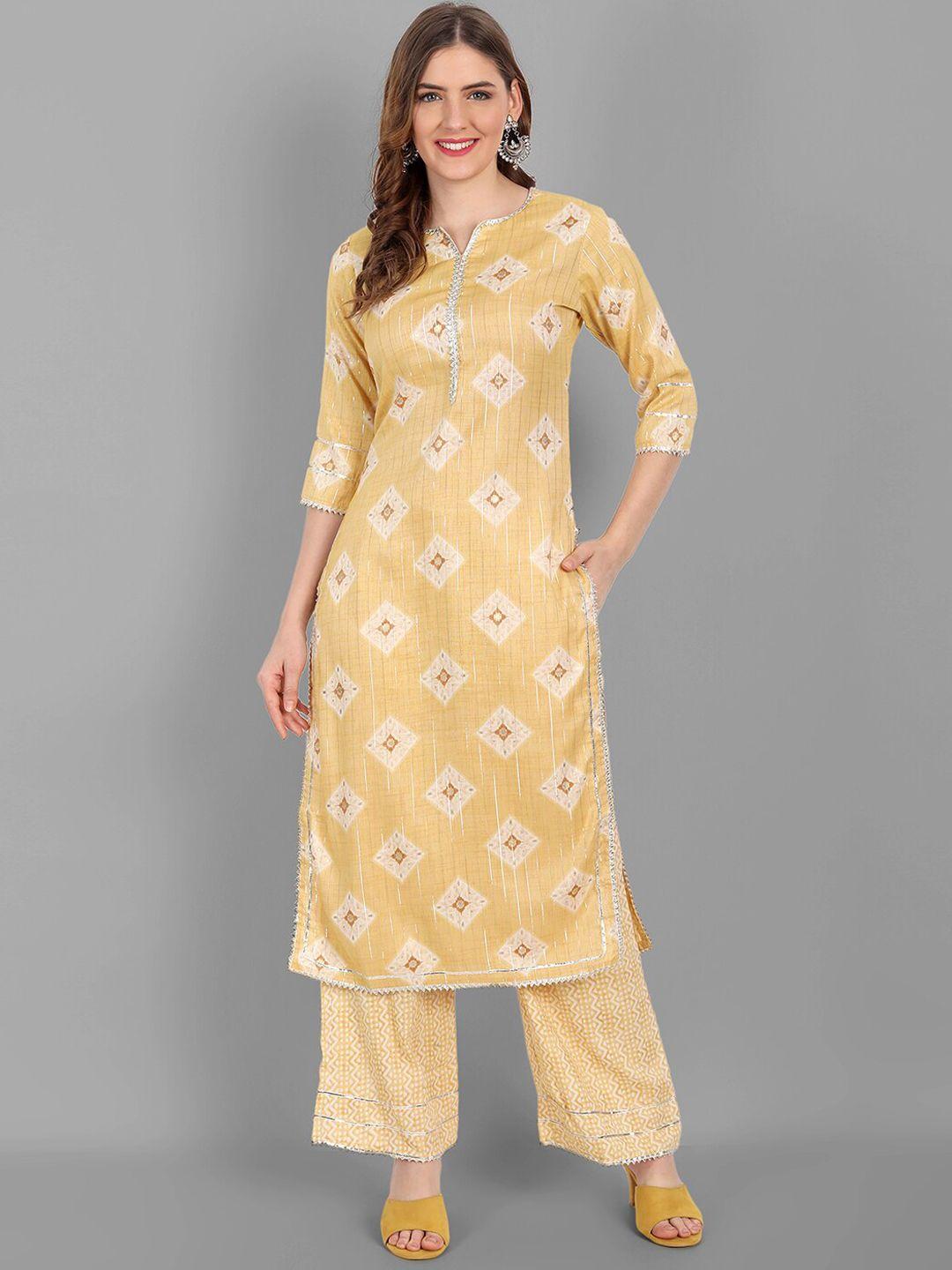 v tradition women abstract printed thread work kurta with trousers