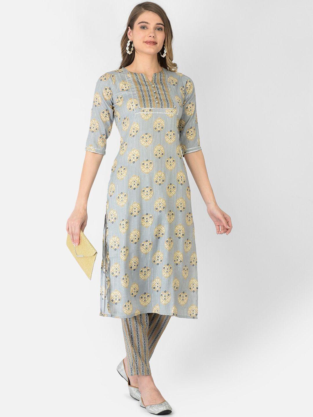 v tradition women blue printed kurta with trousers