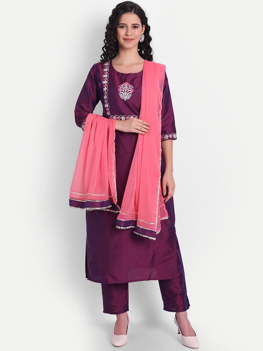 v tradition women ethnic motifs embroidered kurta with trousers & with dupatta