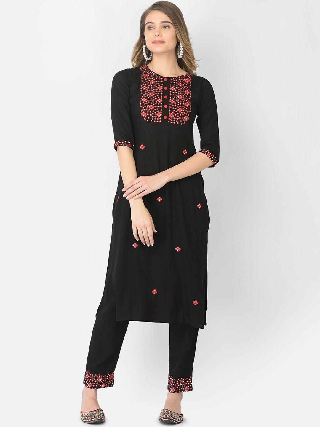 v tradition women ethnic motifs embroidered mirror work kurta with trousers