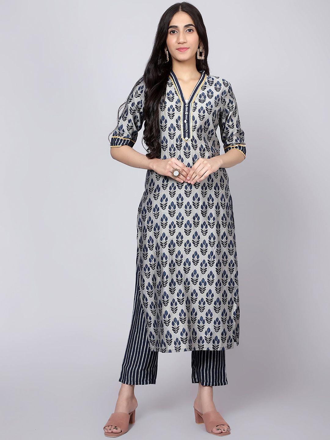 v tradition women ethnic motifs printed kurta with trousers & with dupatta