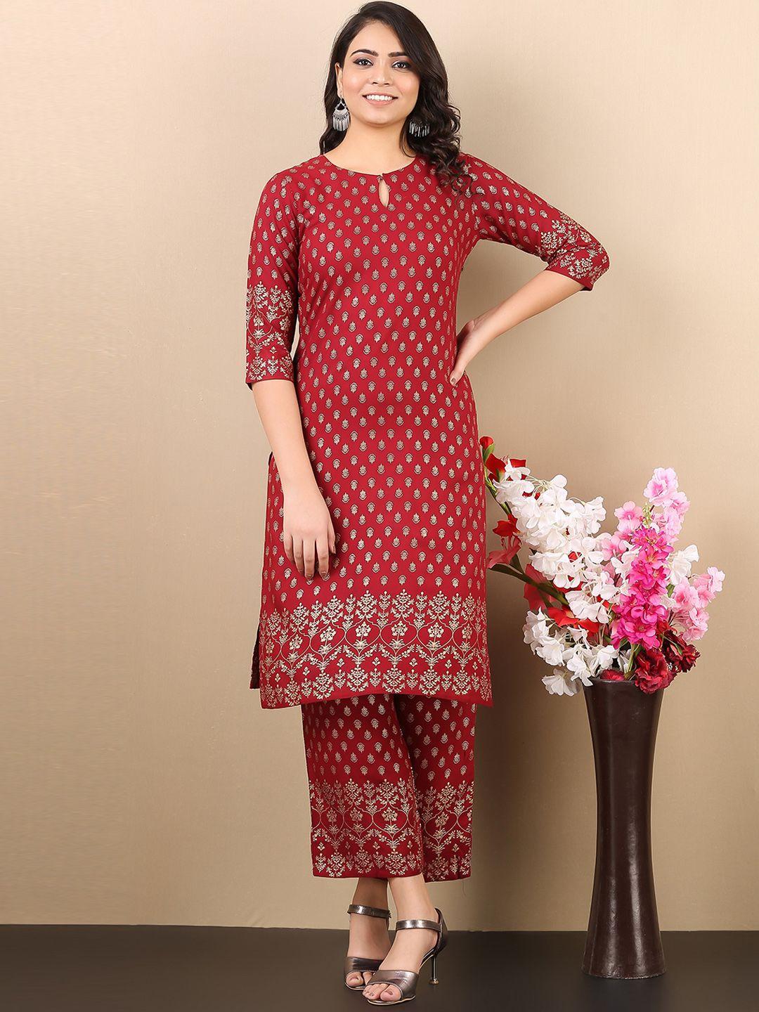 v tradition women ethnic motifs printed straight kurta with trousers