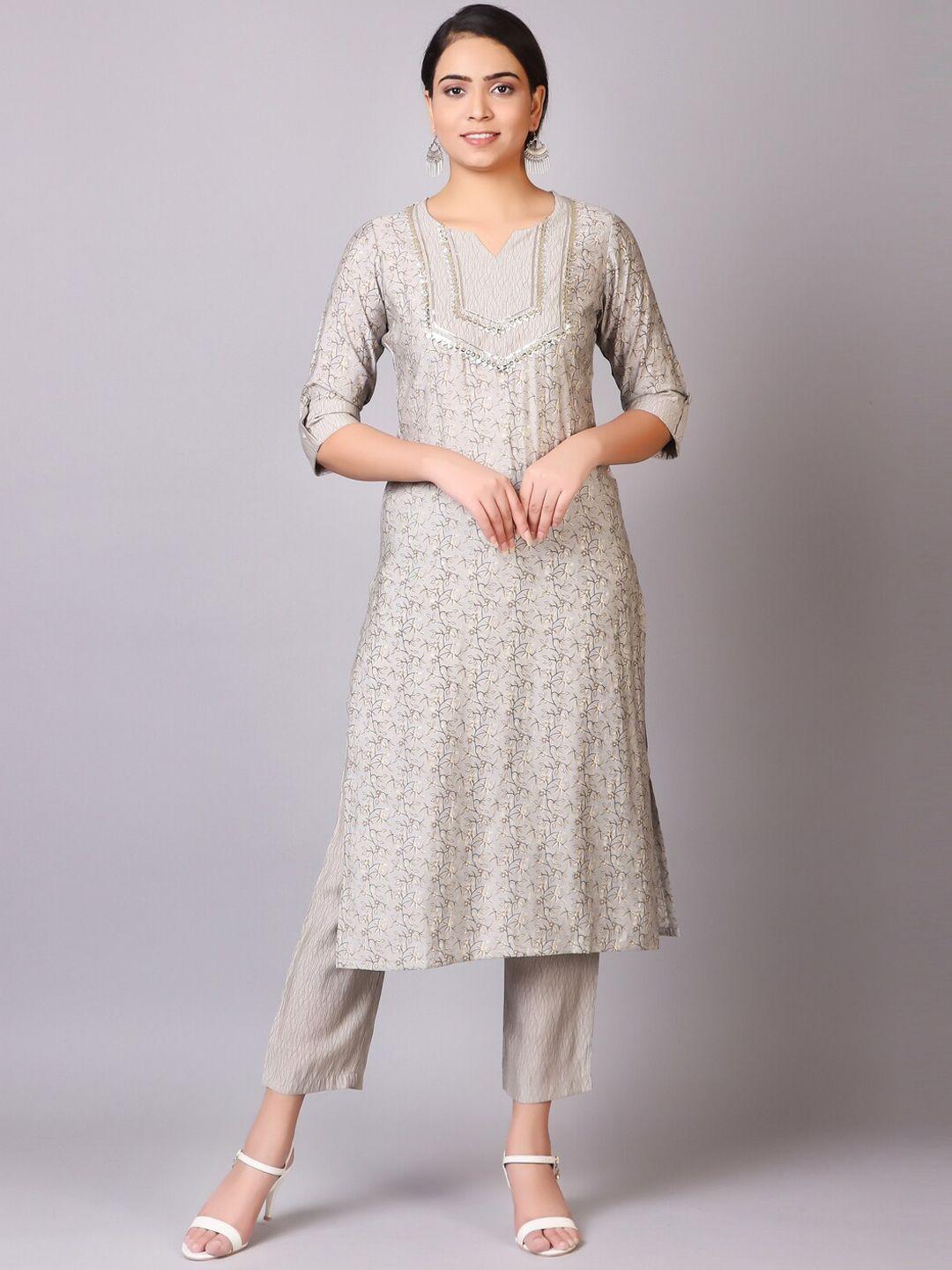 v tradition women grey printed kurta with trousers