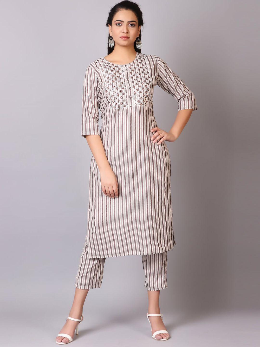 v tradition women grey striped kurta with palazzos