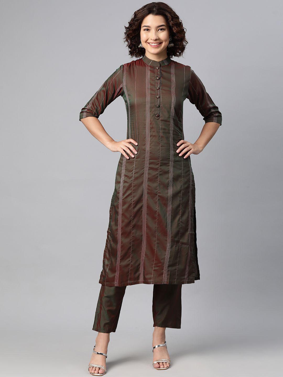 v tradition women striped regular kurta with trousers