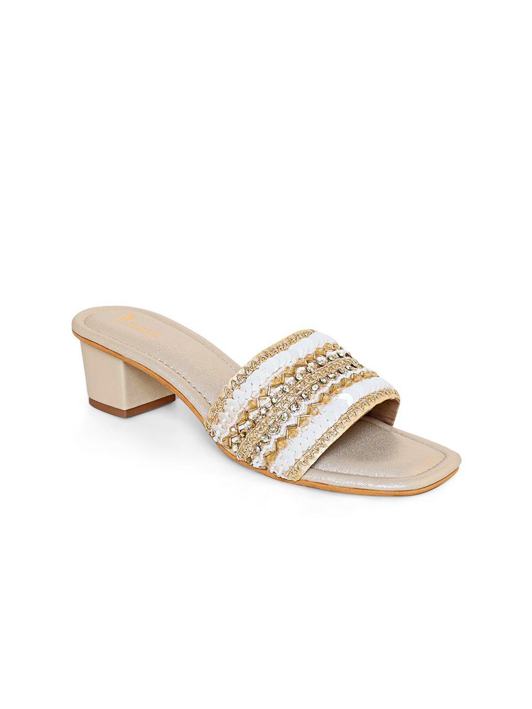 v-walk embellished ethnic block heels