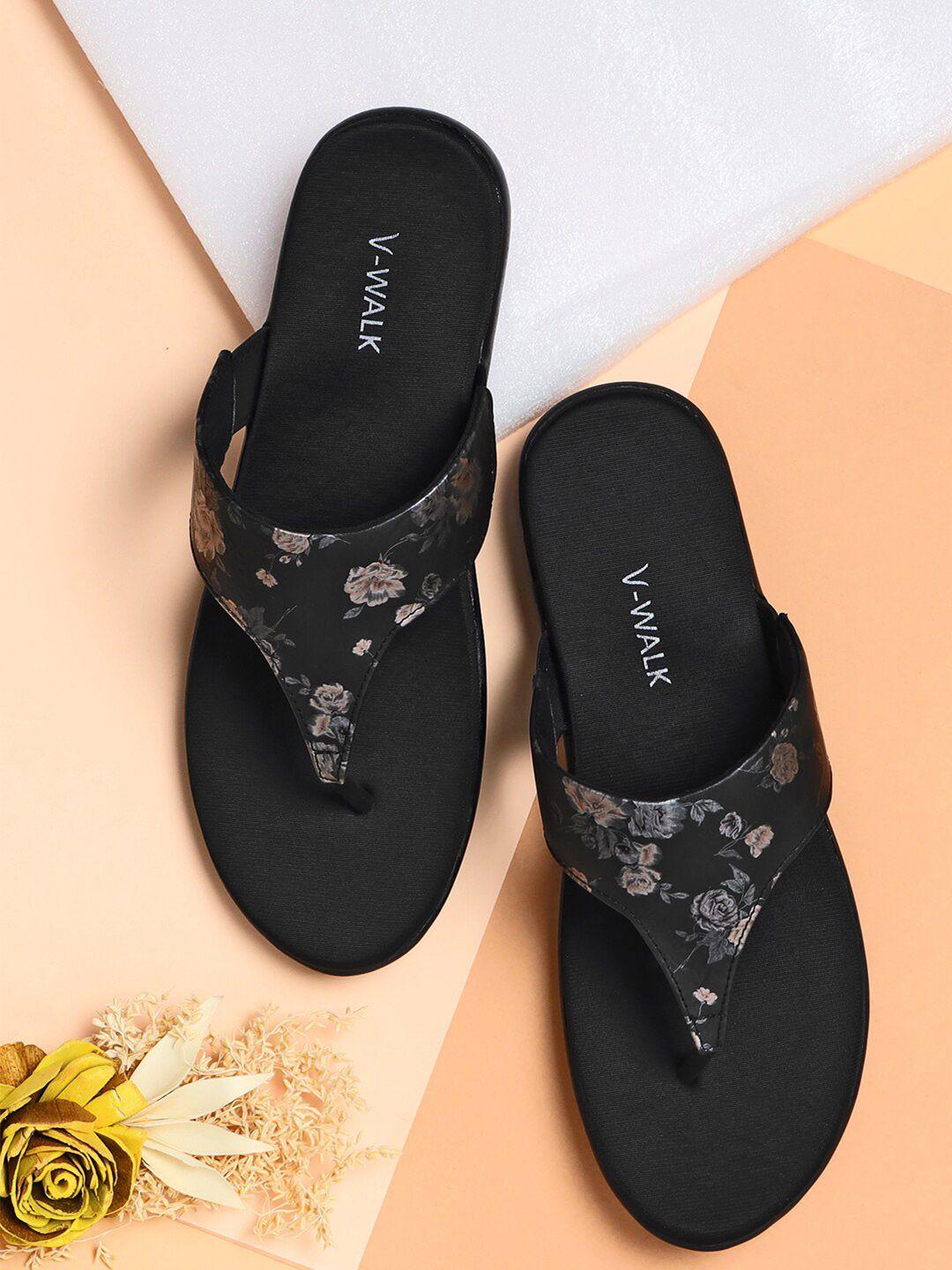 v-walk floral printed open toe flats